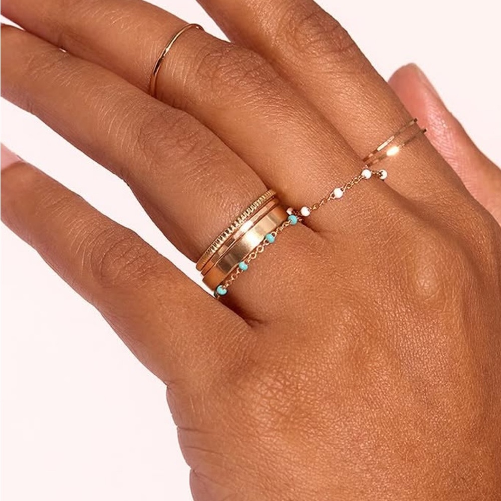 Catbird Stacking Ring Candy Chain Pool Blue 14k Gold with Enamel Beads size 4/5